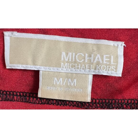 Michael Kors Womens Red Tie-Waist Baby Doll Top Floral M Short Sleeve Christmas - Picture 4 of 6